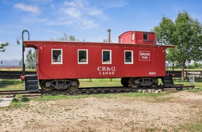 The red CB&Q 14649 caboose at Whistle Stop Park, where Niwot's concerts and seasonal gatherings are held